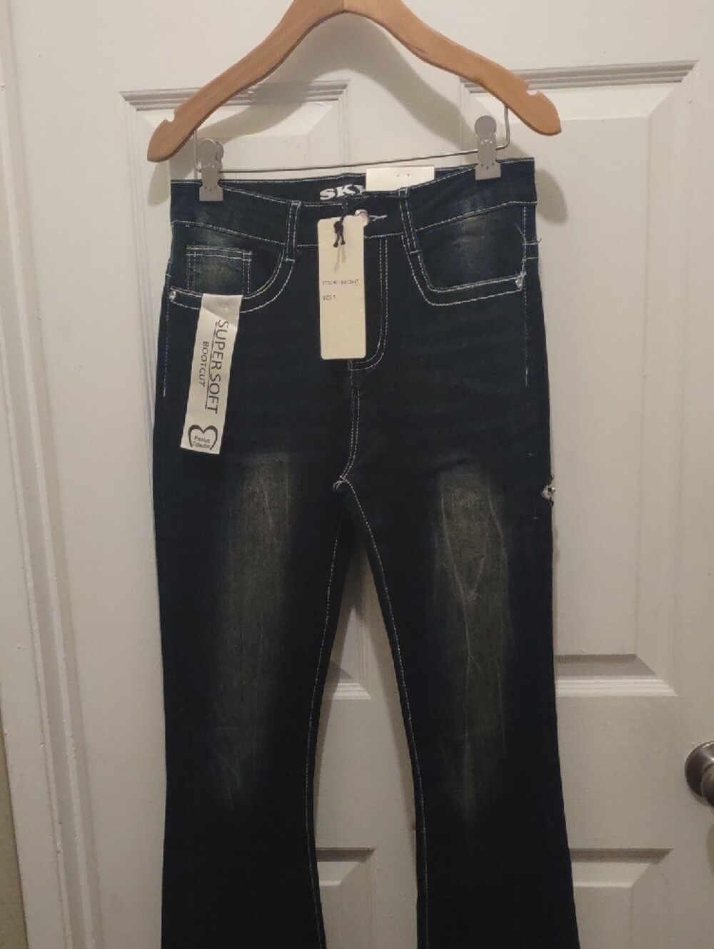 Sky Black Flare Jeans with Silver Cross Embellishments Size 5 New - Picture 5 of 8
